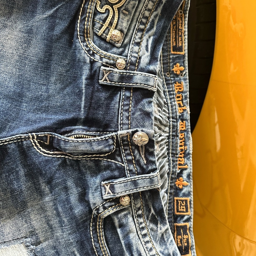Rock Revival Blue Relaxed Jeans with Distressed Details